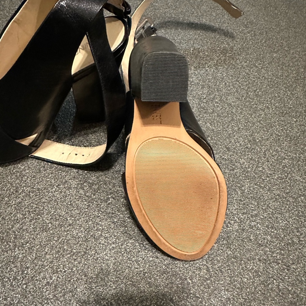 Nine West Black Leather Block Heel Sandals